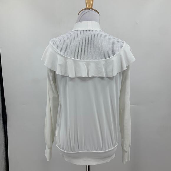 NevermindAll Top Womens XS White Perforated Ruffle High Collar Elizabethan Golf - Picture 6 of 12